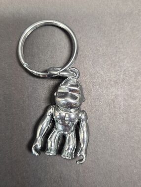 KIPLING Silver Metal Chrome Monkey Key Chain Ring Bag Charm Fob SMALL